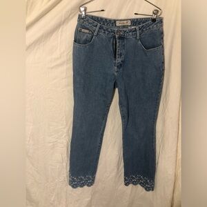 Vintage Zana-di Flare Jeans 1990s Denim with Eyelet Embroidery Leg Sz 11/12 Y2k